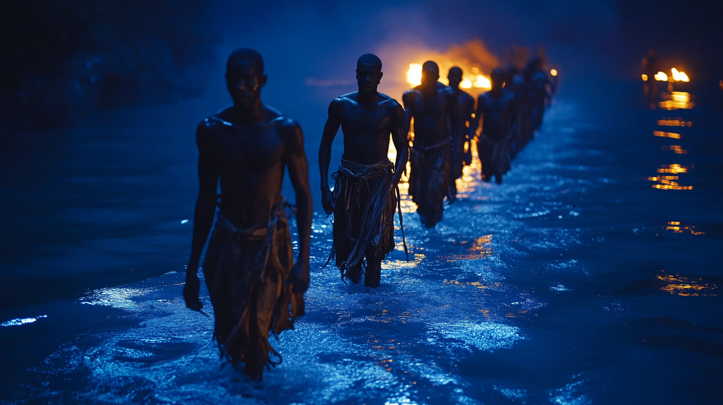 A lone figure walking calmly through the scene.